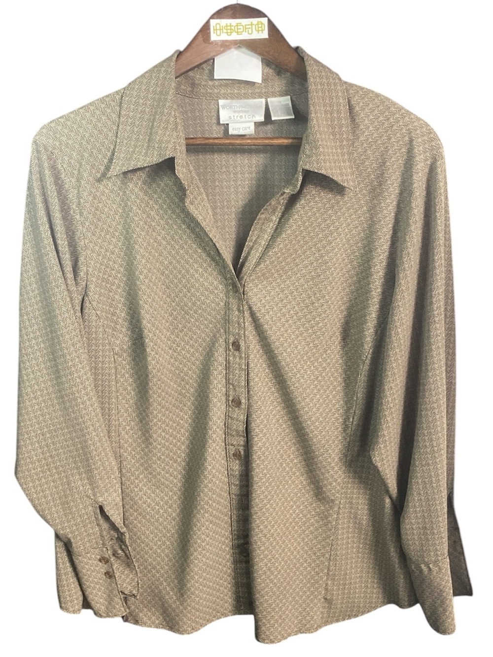 WORTHINGTON Wm Stretch Easy Care Men's Button-Down Shirt - Tan | 1X